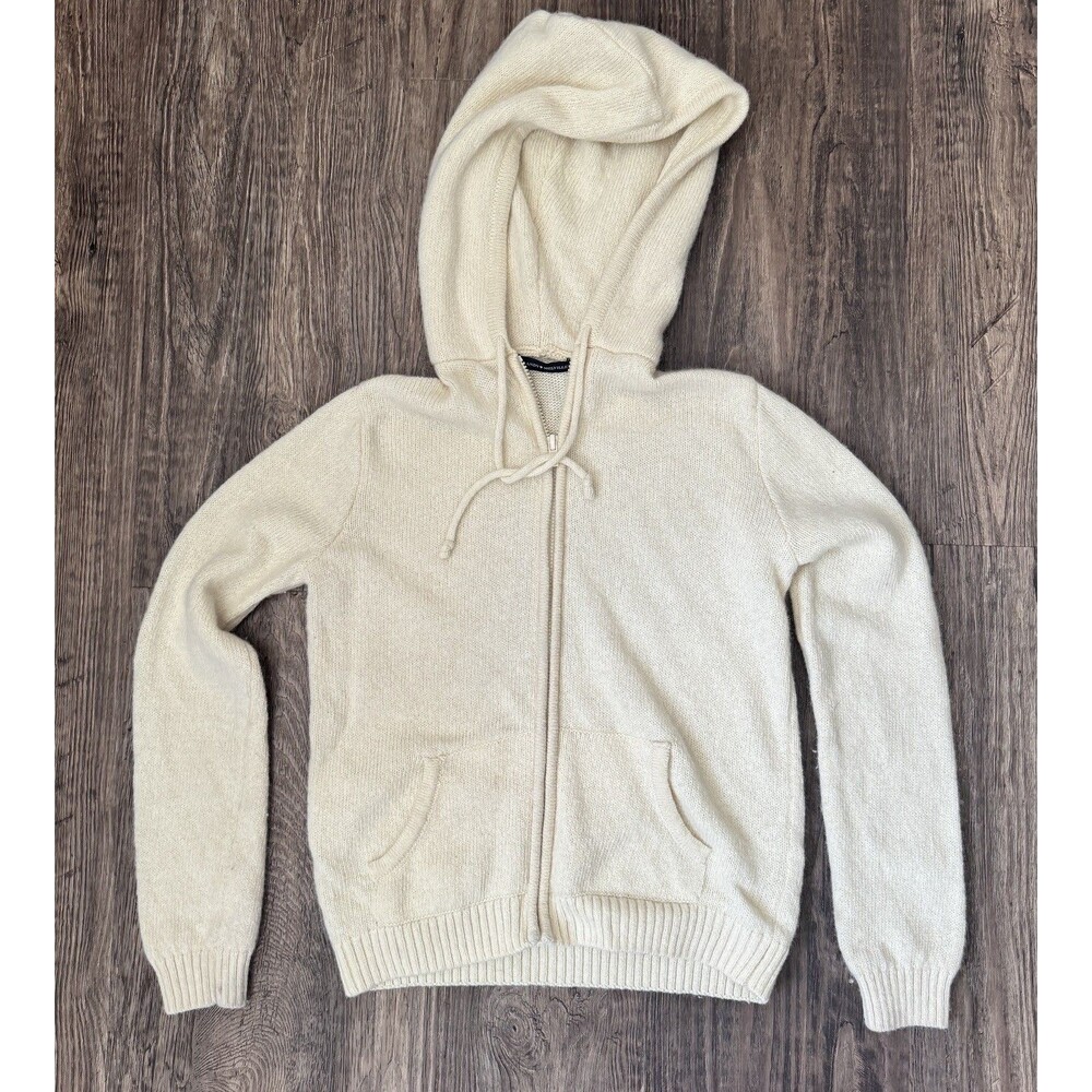 Brandy Melville Wool Full Zip Hooded Sweater Womens One Size Cream Knit Warm